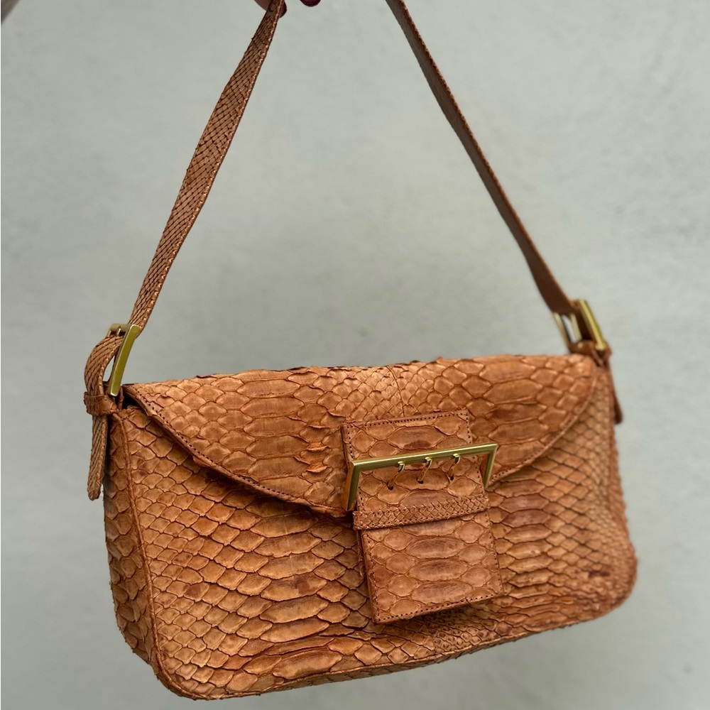 Stuart Weitzman Genuine Python Shoulder Bag in Cognac Brown SOLD